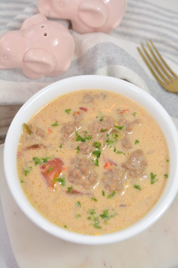 Slow Cooker Cheesy Burger Flavored Soup