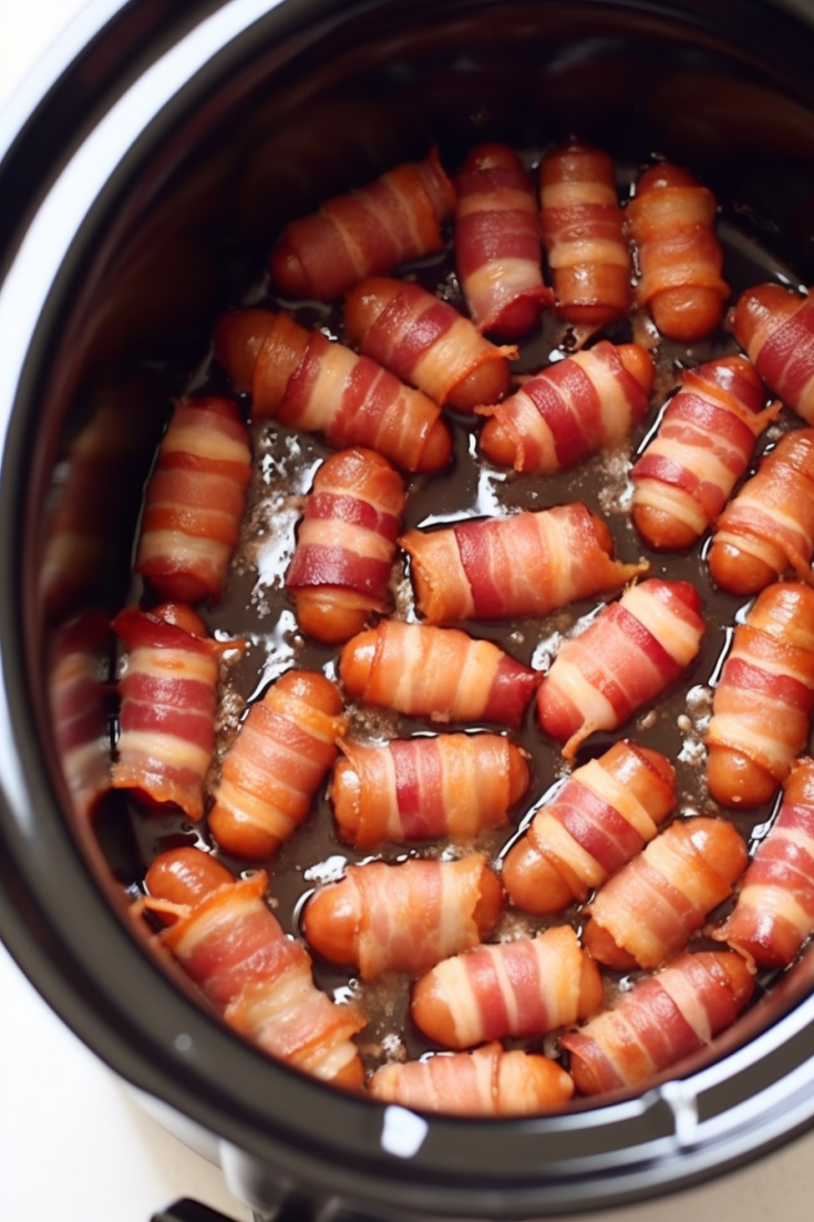 Bacon-Wrapped Little Sausages in a Slow Cooker
