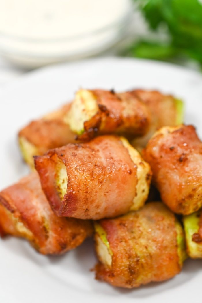 Bacon-Wrapped Zucchini Bites Cooked in an Air Fryer