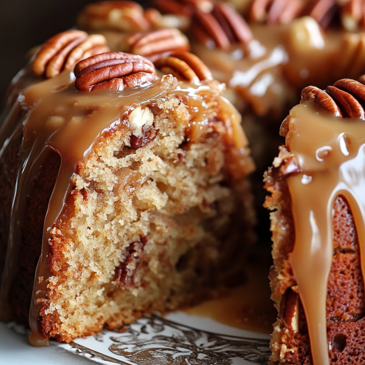 Apple Pecan Cake With Caramel Glaze