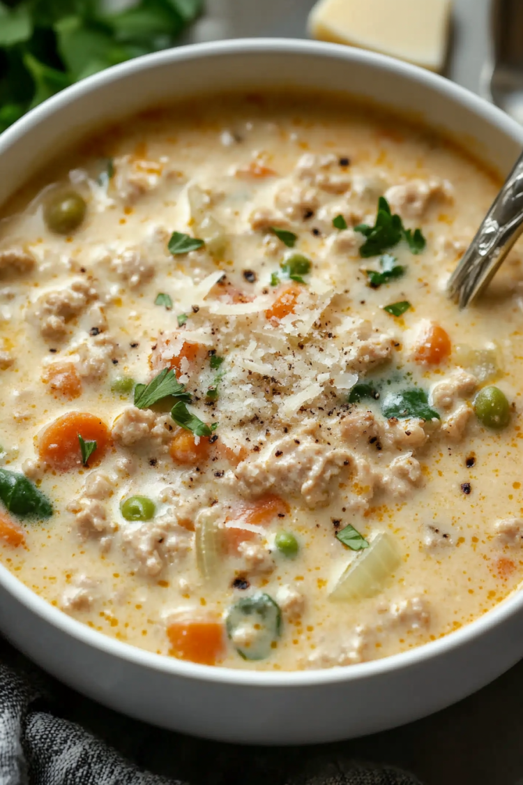 One Pot Creamy Italian Ground Chicken Soup - An Organized Chaos