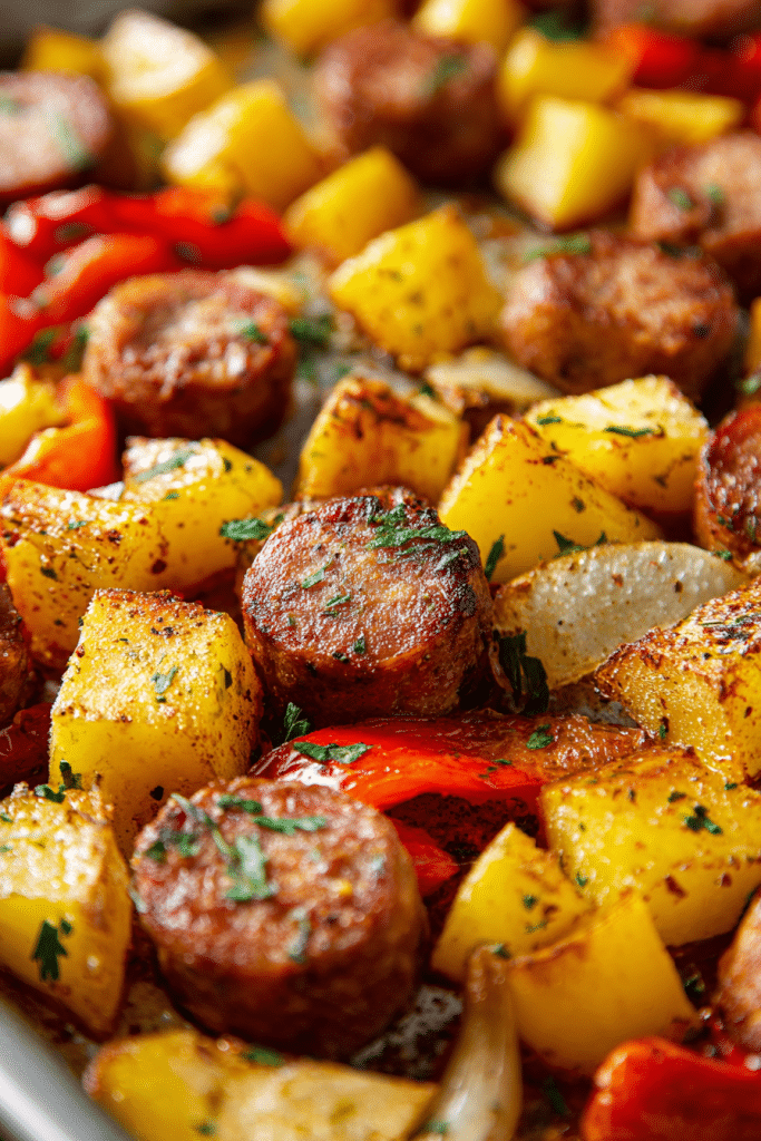 Sausages with Oven-Roasted Potatoes and Peppers