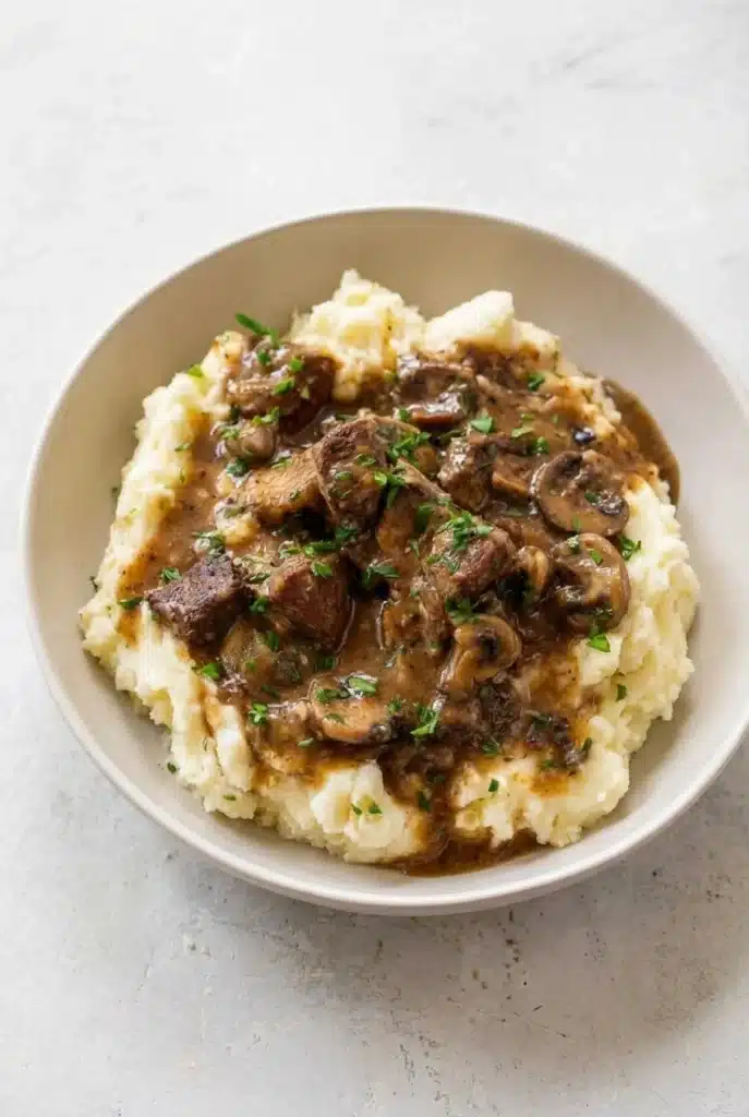 Slow Cooker Mushroom Beef Tips