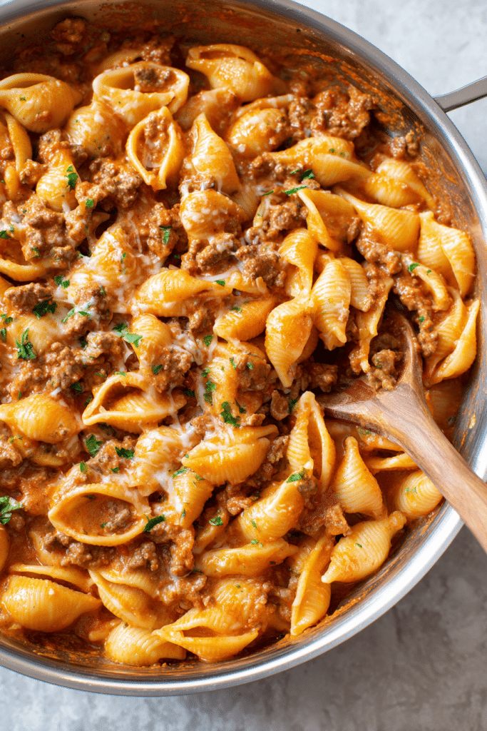 One-Pot Creamy Beef and Shells