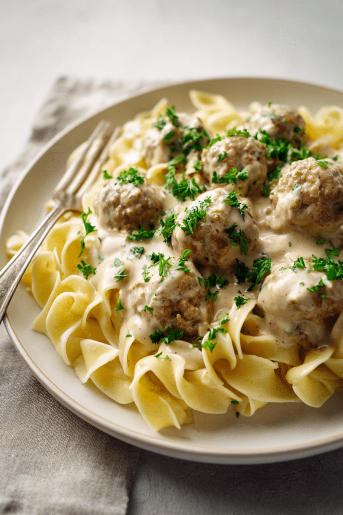4-Ingredient Slow Cooker Meatball Noodles