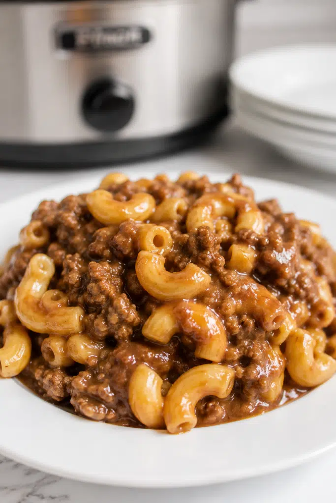 4-Ingredient Crockpot Beef Macaroni